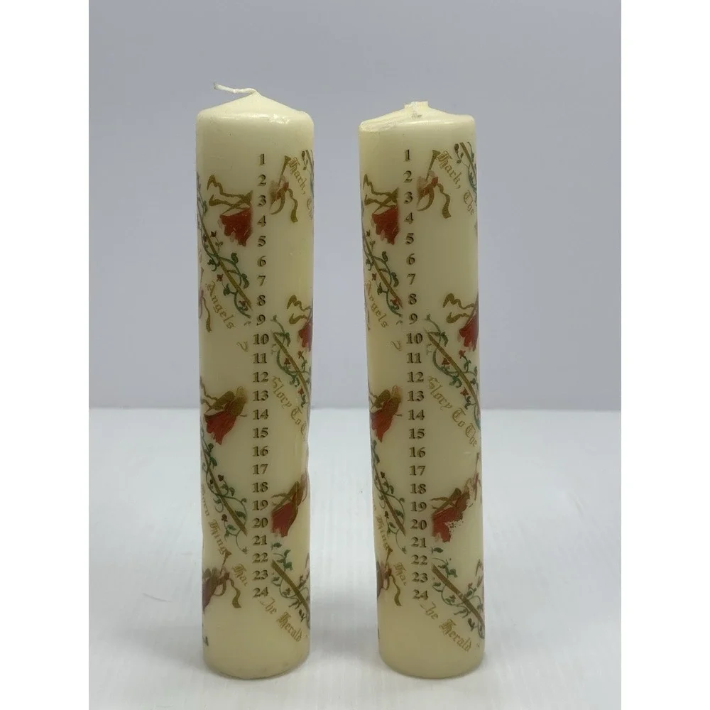 2 Vintage Christmas Advent Pillar Candle Musical Angles Pictures Made In‎ UK